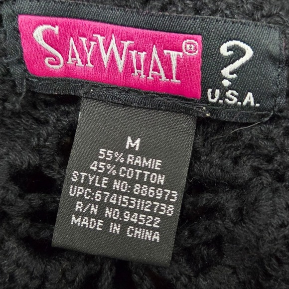 Y2k Say What? Open Knit crochet style black short sleeve cardigan size Medium - Picture 7 of 7